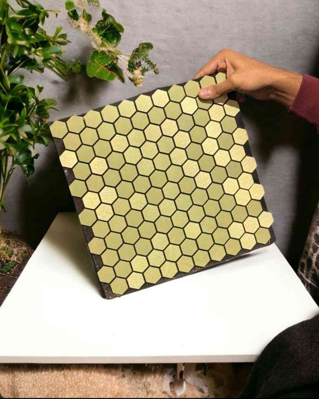 Metallic Gold Small Hexagon Mosaic Tile