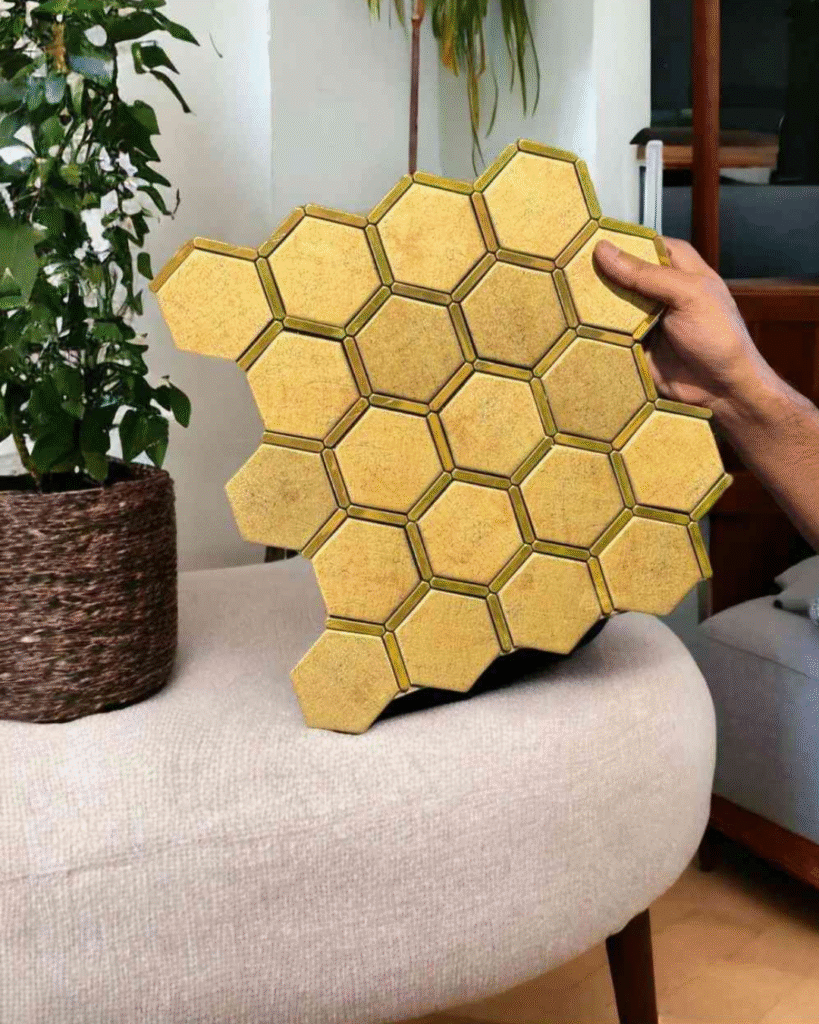 Golden Hexagon Metallic Mosaic Tile