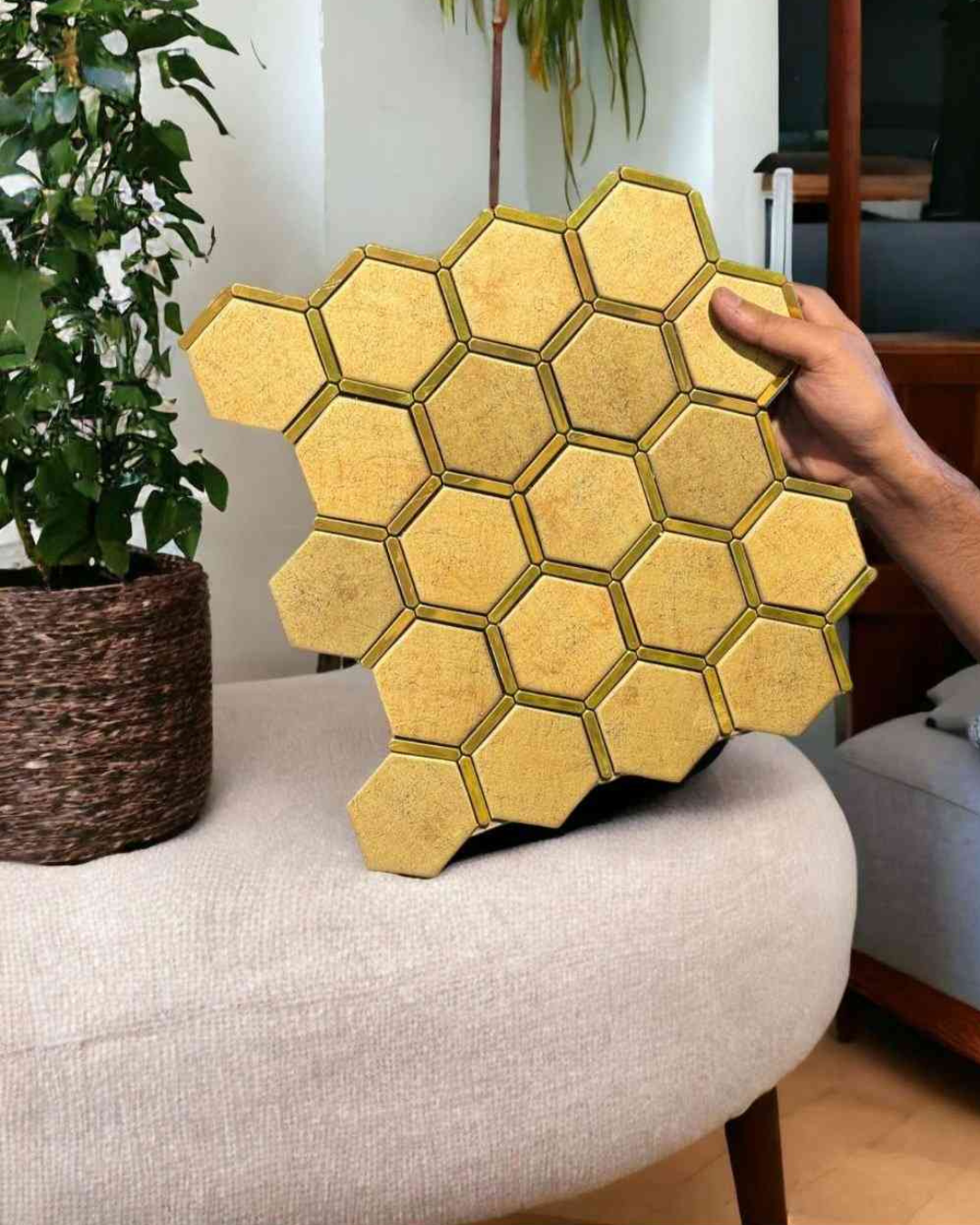 Golden Hexagon Metallic Mosaic Tile